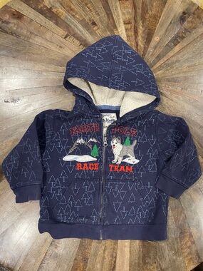 OshKosh B'gosh Navy Hooded Zip-Up with Sled Dog Patch